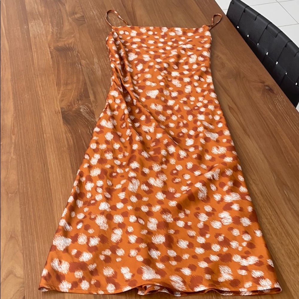 Bardot Orange and White Spotted Midi Slip Dress